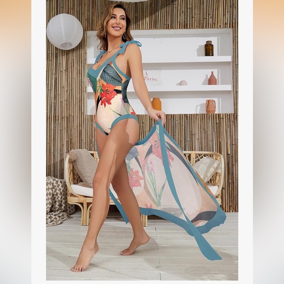 SHEKINI One Piece Swimsuit with Skirt Cover Up - Picture 4 of 8